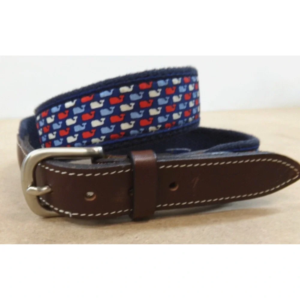 Vineyard Vines by Shep & Ian Belt Red White & Blue Canvas & Leather Size 28